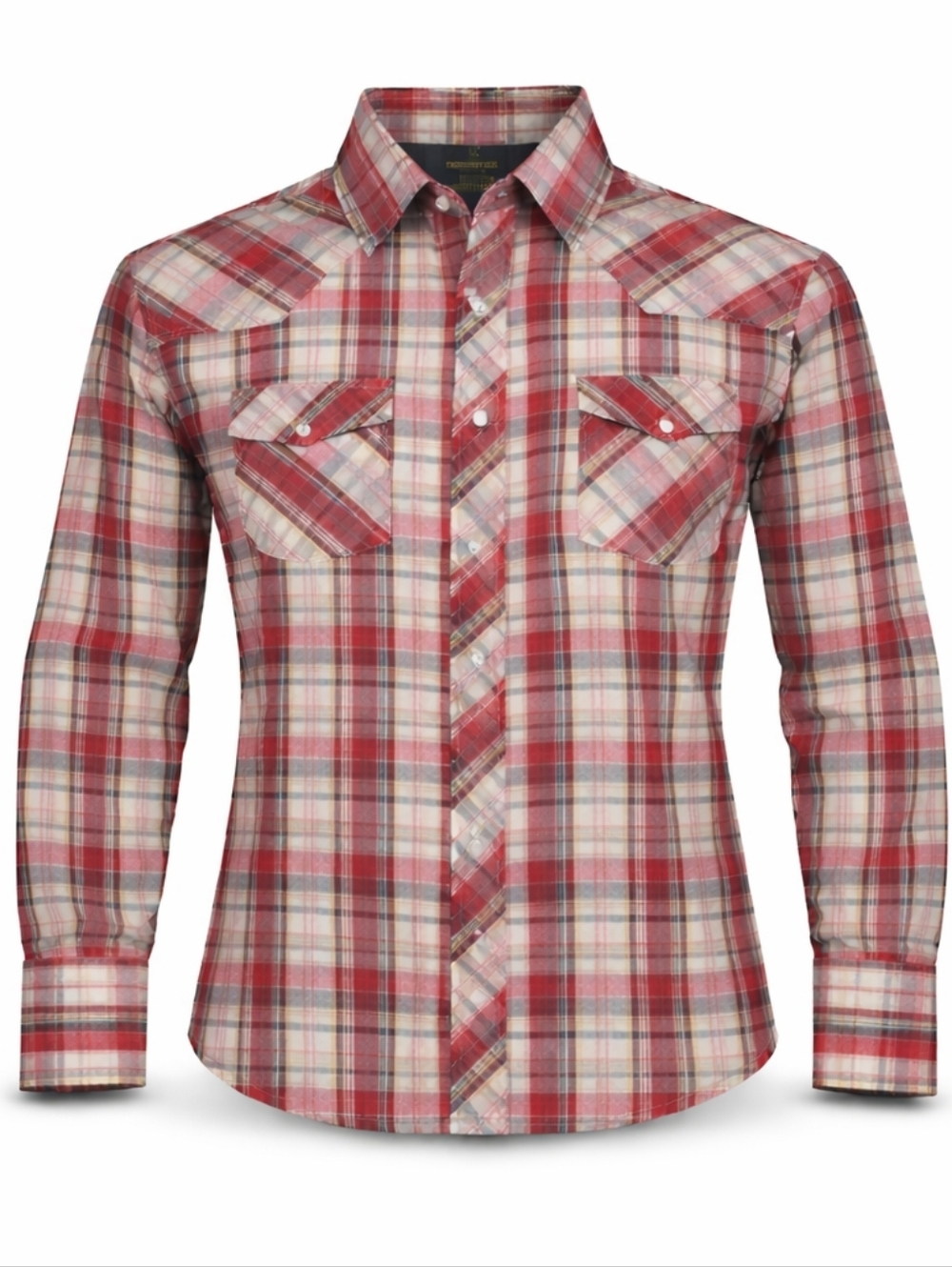 Vintage 80's Wrangler Red and White Plaid Western Button-Down Shirt Pearl Snap